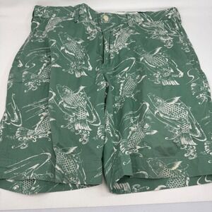 Polo Ralph Lauren Mens Green Koi Fish Print Stretch Classic Fit Shorts Size 34